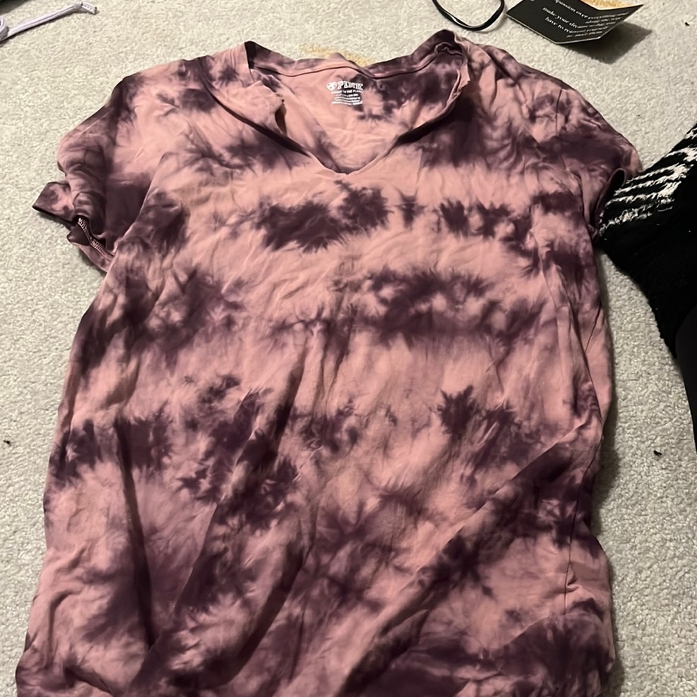 purple tie-dye T-shirt with slit on the top